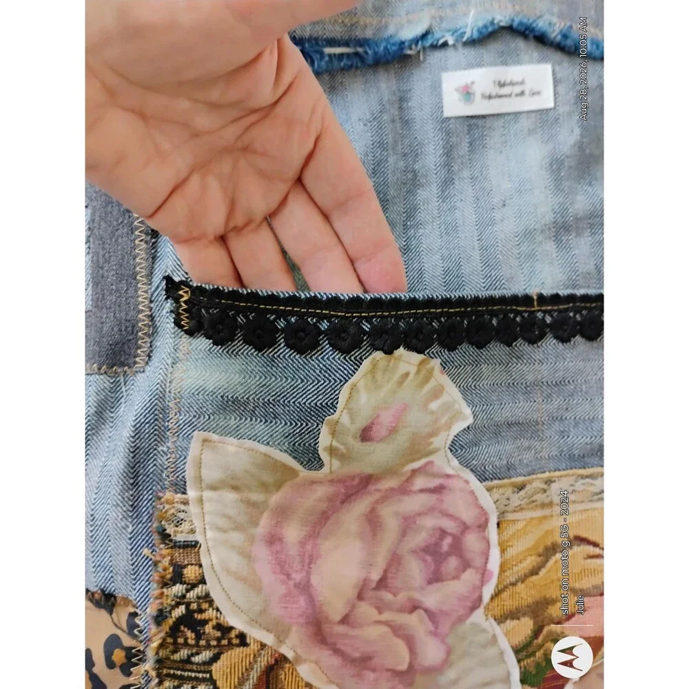 Denim Patchwork Tote Bag Applique Reclaimed Fabric Oversized Boho Handbag